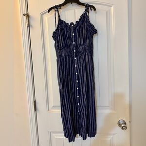 Universal Thread Striped Navy Blue and White Dress with Shoulder Ties Size 1X